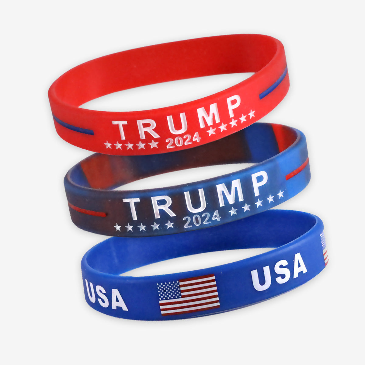 (3 Pack) Trump 2024 Silicone Wristband Bracelet - Trump USA