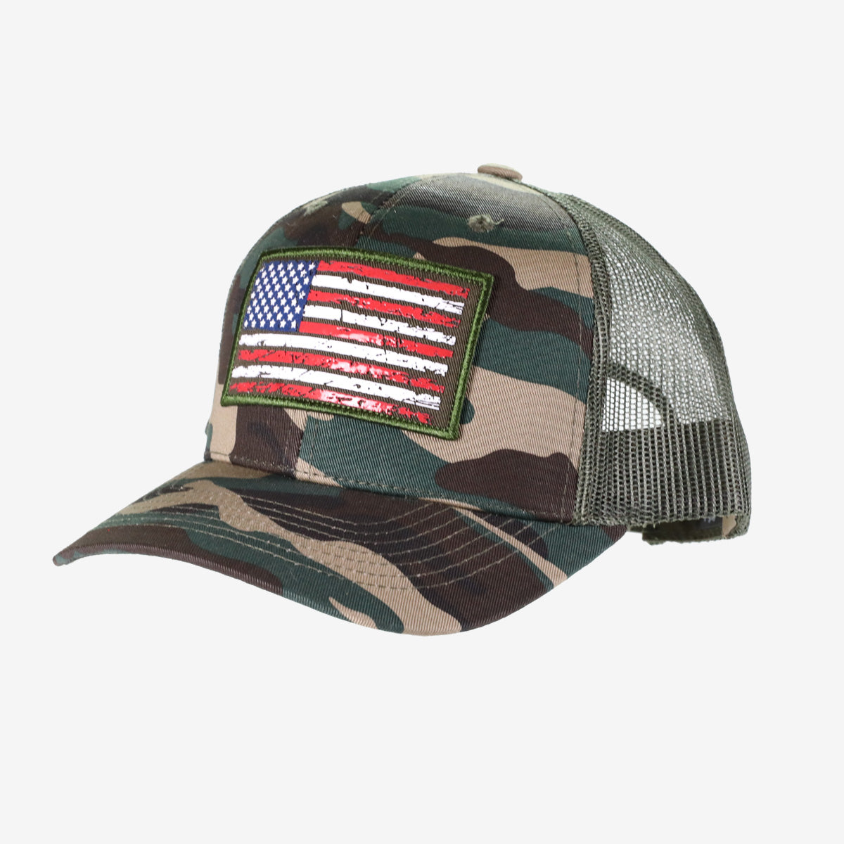 Camo American Flag Patch Trucker Hat