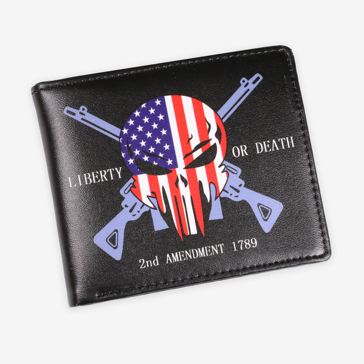 2nd Amendment Skull and Flag Leather Wallet Front