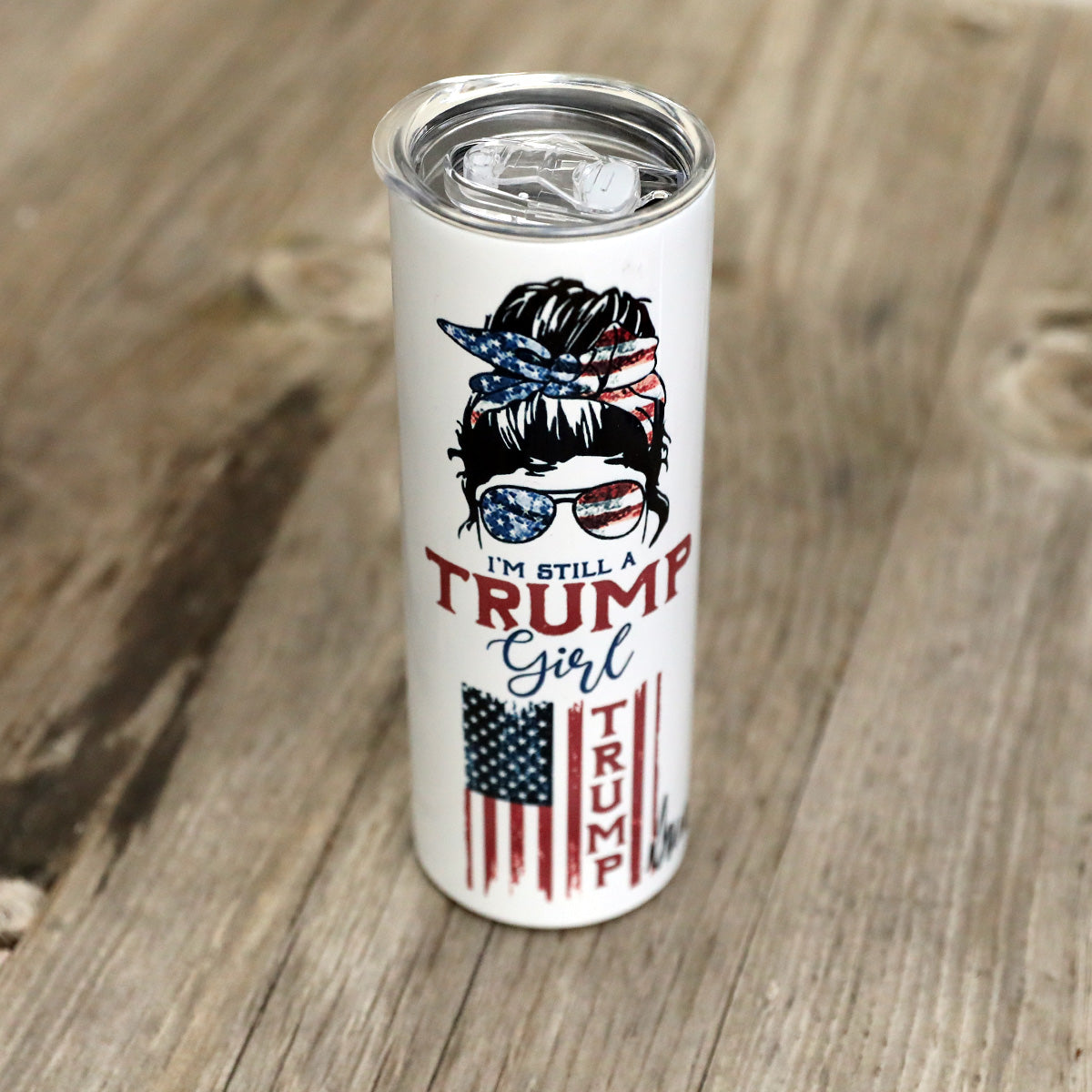 Trump Girl 2024 Red White and Blue 20oz Skinny Tumbler Side