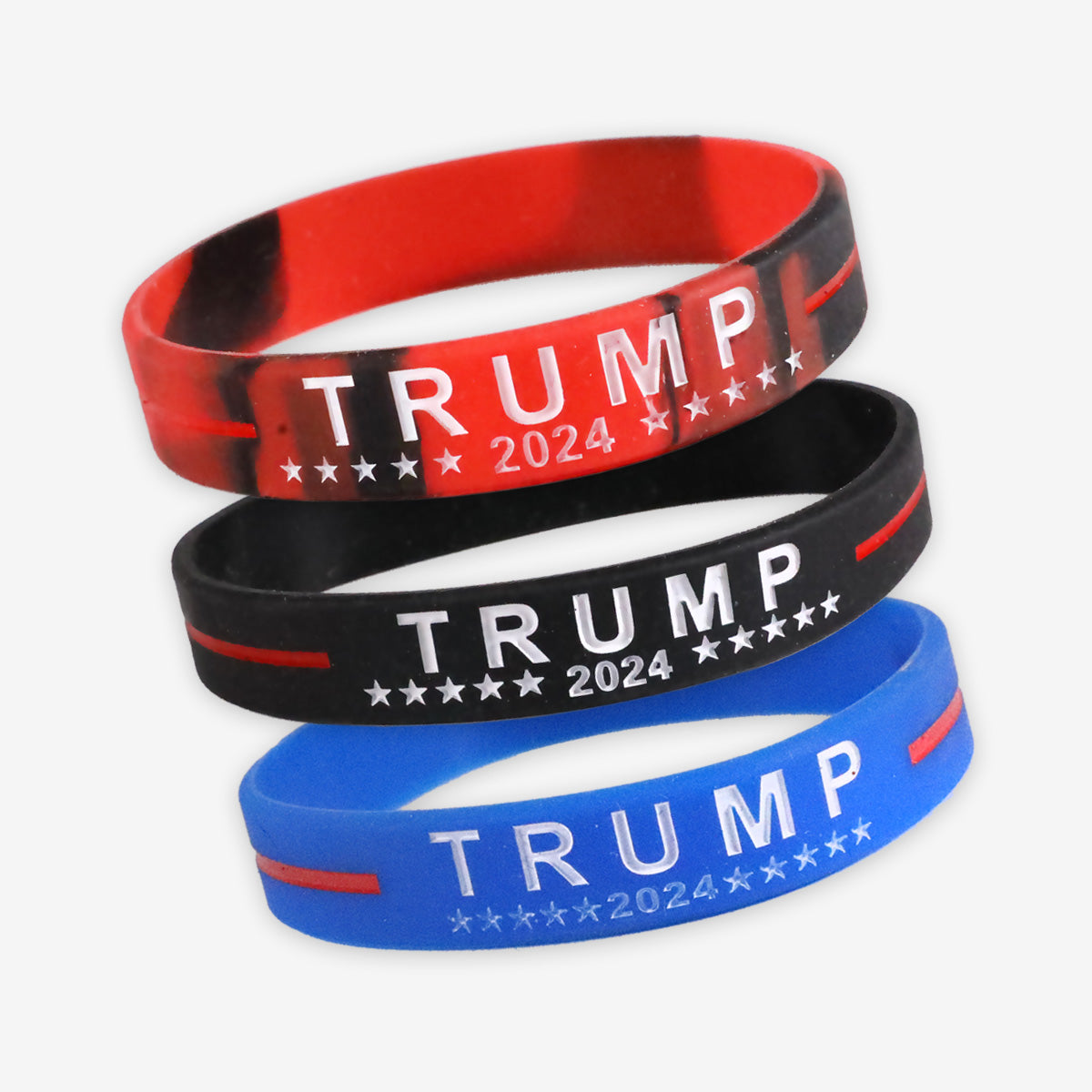 (3 Pack) Trump 2024 Silicone Wristband Bracelet - Red, Black, Blue